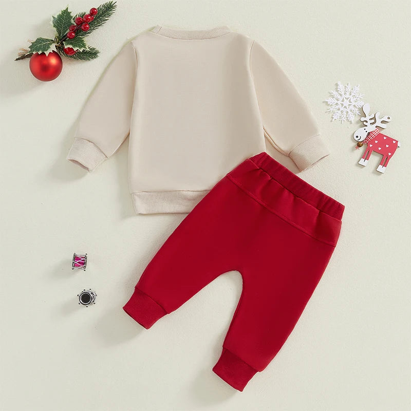 Baby Toddler Boys Girls 2Pcs Christmas Outfit Long Sleeve Oh SNAP Gingerbread Man Embroidery Top Pants Jogger Set Winter