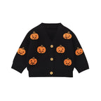 Baby Toddler Boys Girls Knit Cardigan Cute Halloween Pumpkin Embroidery Fall V Neck Long Sleeve Button Up Sweater Top