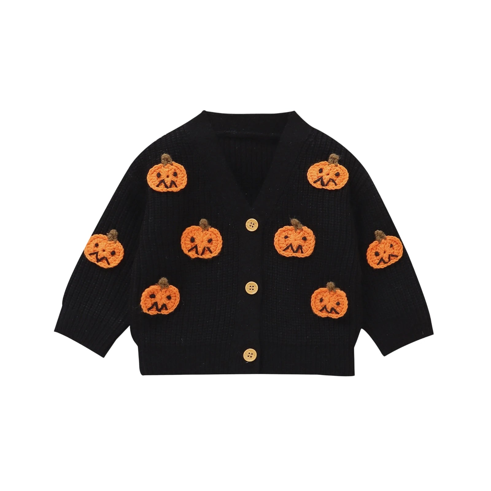 Baby Toddler Boys Girls Knit Cardigan Cute Halloween Pumpkin Embroidery Fall V Neck Long Sleeve Button Up Sweater Top