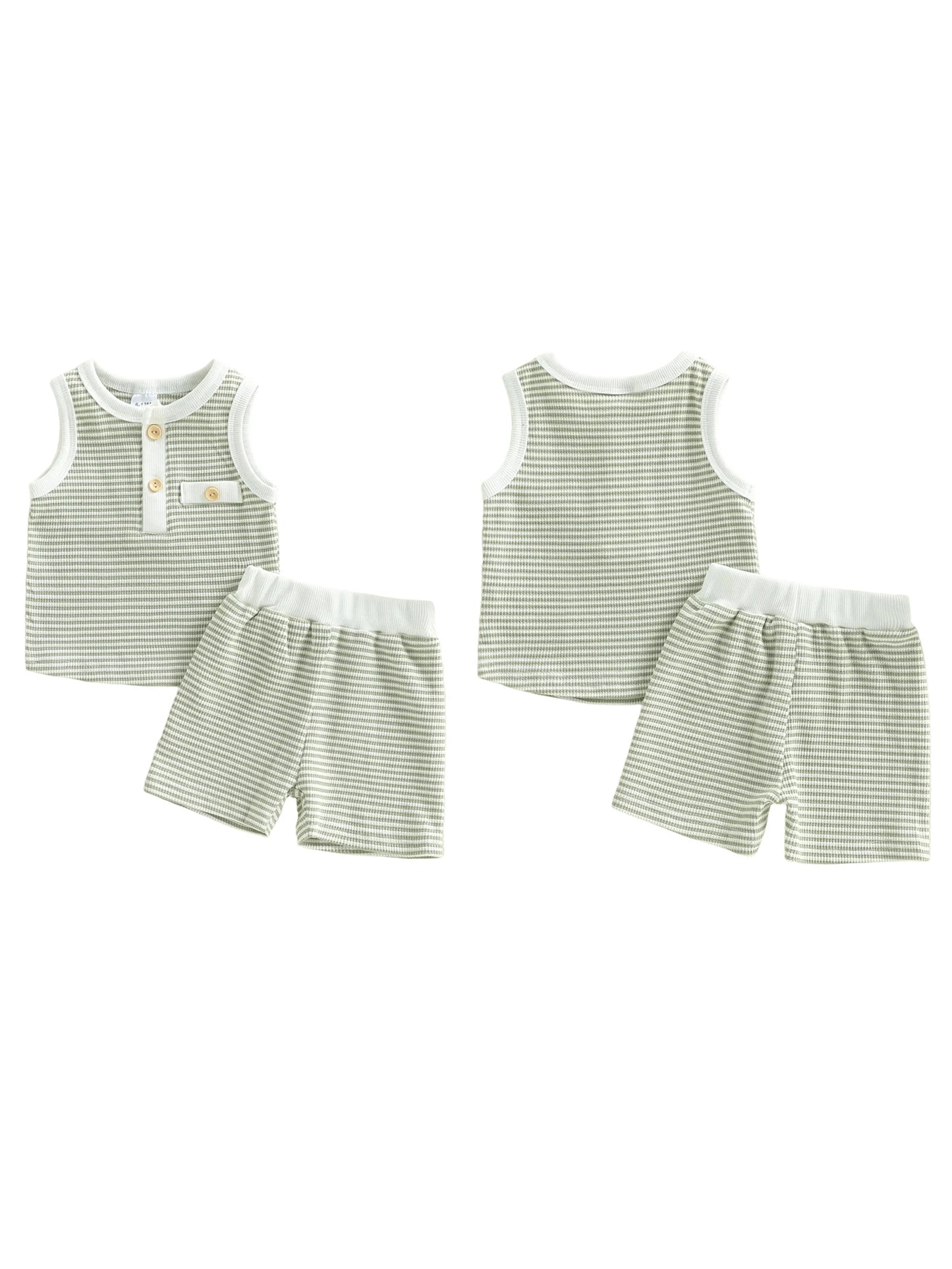 Baby Toddler Boys 2Pcs Summer Outfit Contrast Color Striped Half Button Up Crew Neck Sleeveless Tank Top and Shorts Set