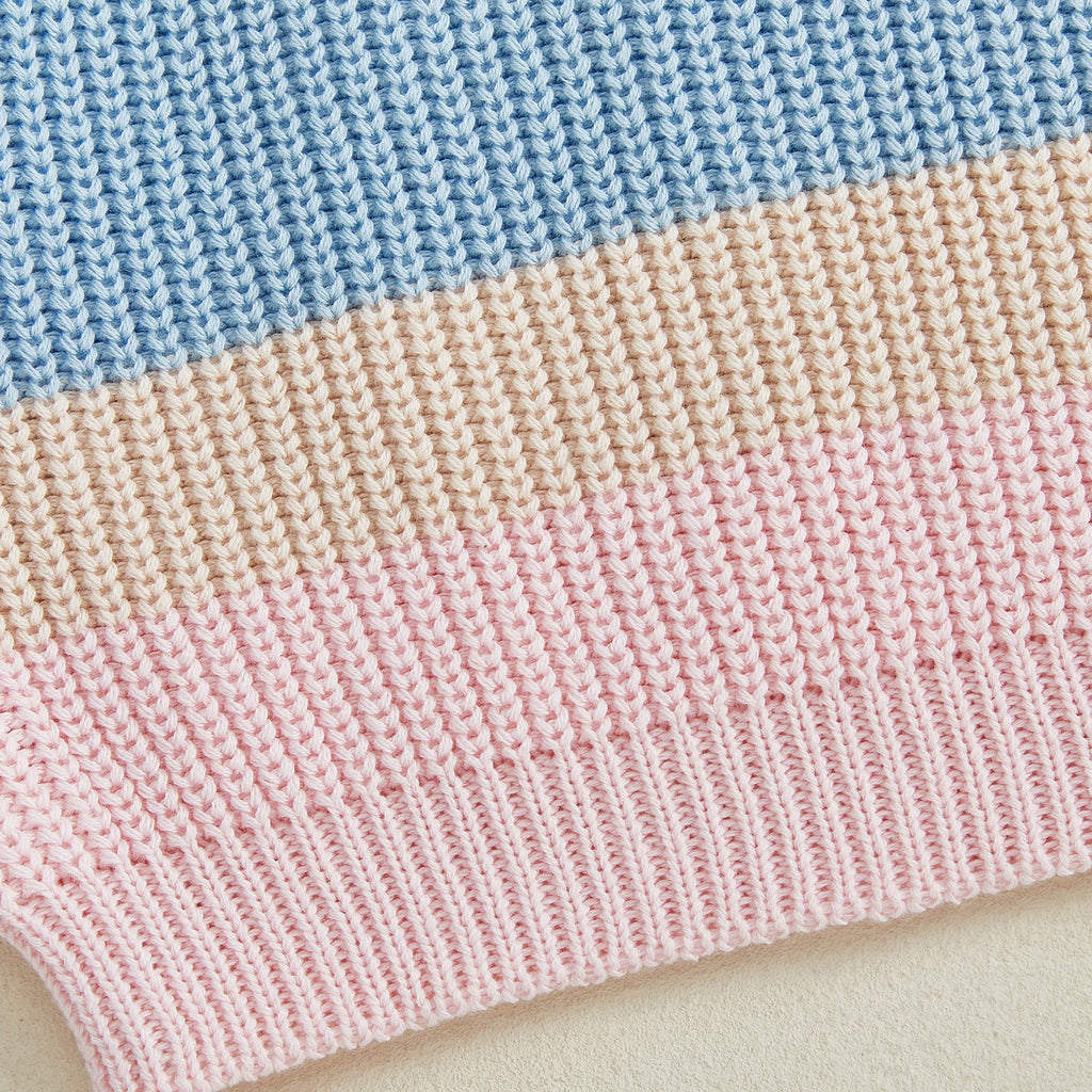 Baby Toddler Girl Sweater Contrast Color Stripes Crewneck Long Sleeve Pullover Chunky Knit Top
