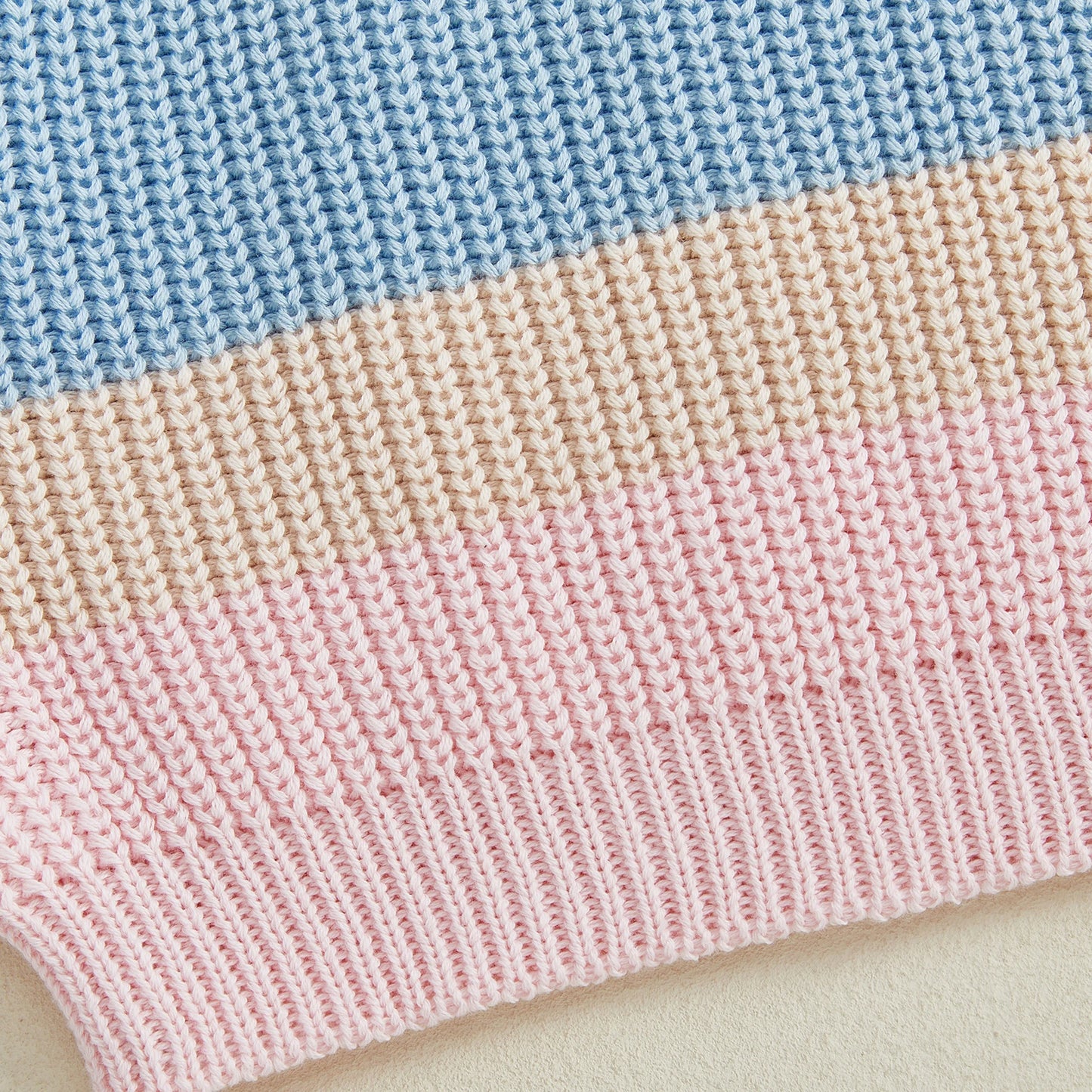 Baby Toddler Girl Sweater Contrast Color Stripes Crewneck Long Sleeve Pullover Chunky Knit Top