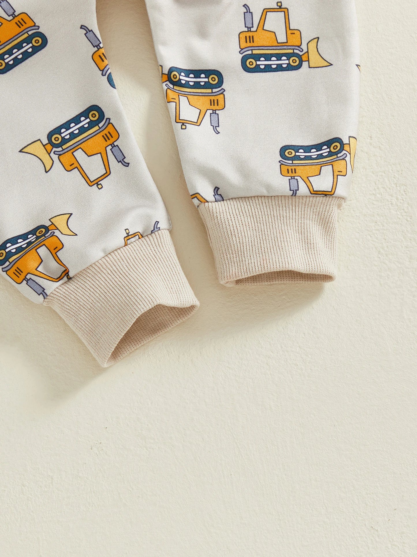 Baby Toddler Boys 2Pcs Autumn Sets Long Sleeve O Neck Excavator Print Top Drawstring Pants Jogger Set