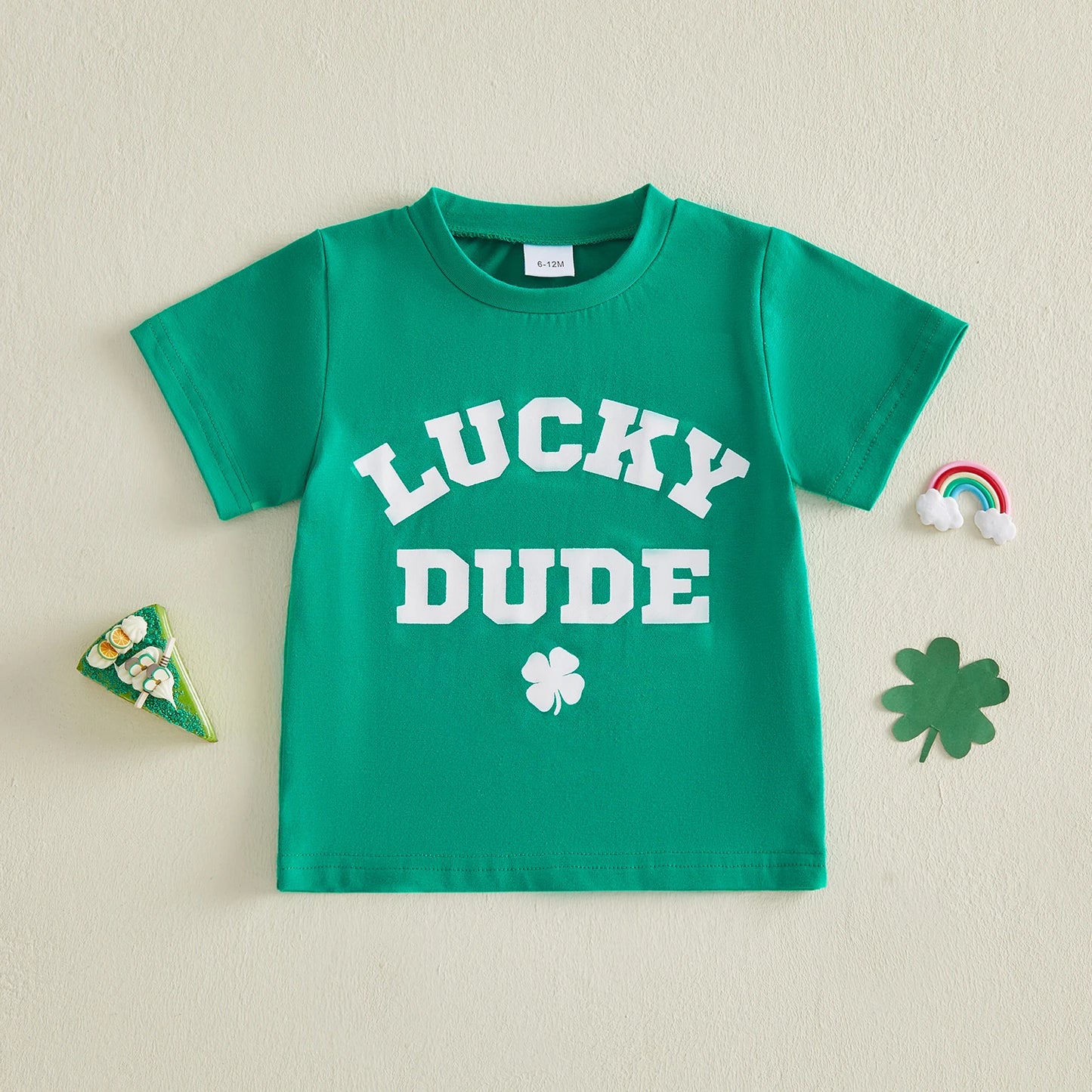 Baby Toddler Boys Summer T-Shirt Letter Shamrock Print Lucky Dude Short Sleeve Round Neck St. Patrick's Day Top