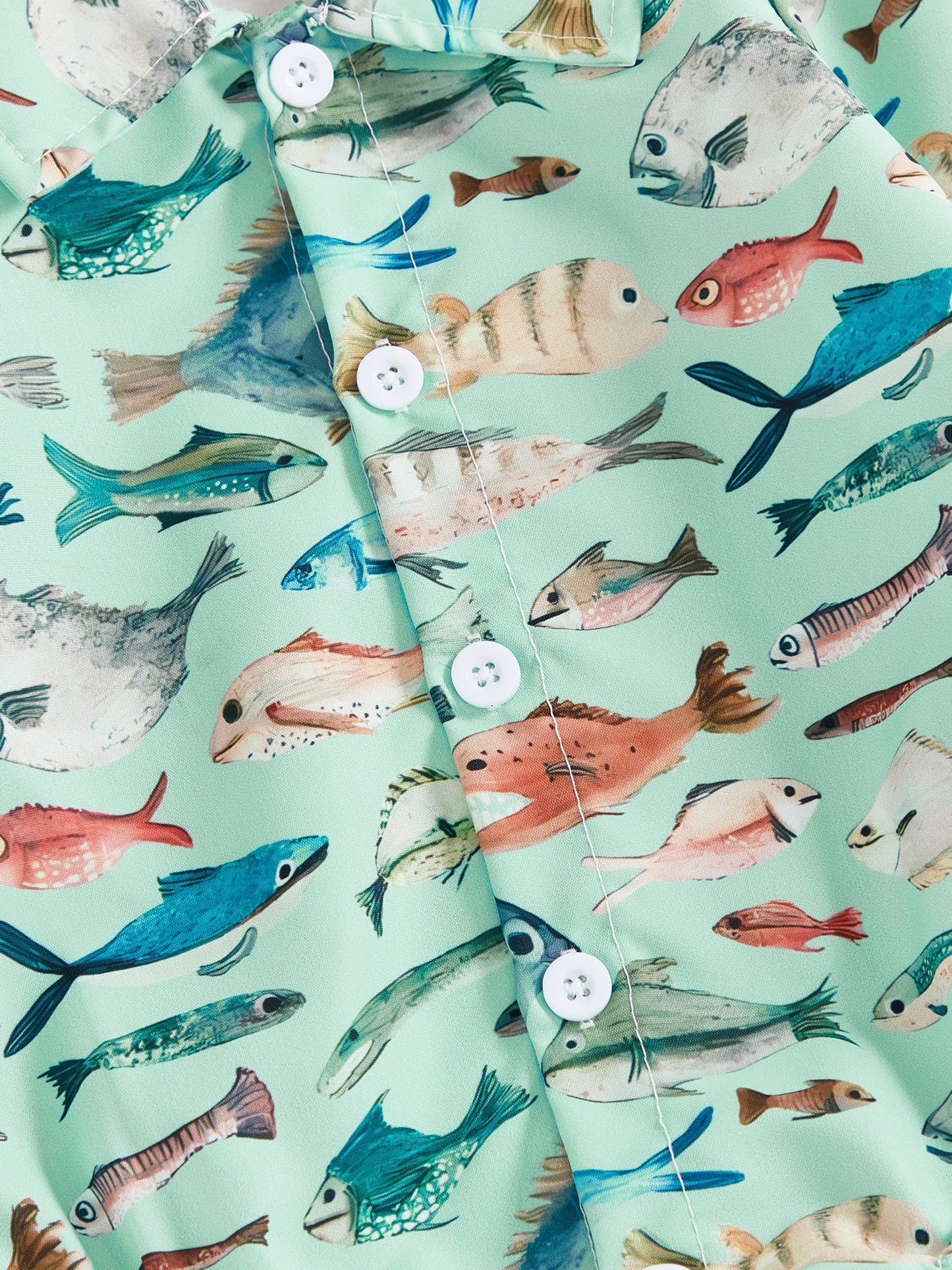 Baby Boys Girls Romper Long Sleeve Lapel Collar Fish Print Bodysuit Fall Playsuit