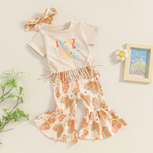 Load image into Gallery viewer, Toddler Girls 3Pcs Outfit Short Sleeve In My Toddler Era Letters Print Tasseled Top with Butterfly Print Flare Pants Headband Summer Set
