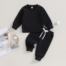 Load image into Gallery viewer, Toddler Baby Boys Girls 2Pcs Fall Outfits Long Sleeve Split Hem Tops Pocket Pants Solid Color Clothes Sets
