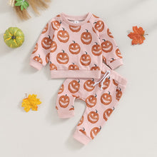 Load image into Gallery viewer, Baby Toddler Girl 2Pcs Halloween Outfits Long Sleeve Pumpkin Jack O&#39;Lantern Pullover Screw Neck Top Long Pants Sets
