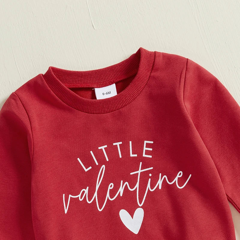 Baby Toddler Girls Boys 2Pcs Little Valentine Valentine's Day Heart Letter Print Long Sleeve Round Neck Top Long Pants Outfit Valentines Jogger Set