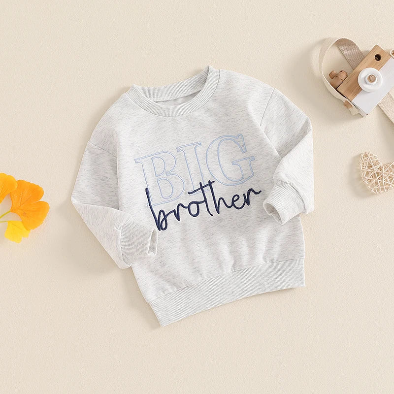 Toddler Kids Girls Boys Big Sister / Brother Matching Clothes Letter Embroidery Crew Neck Long Sleeve Pullover Top