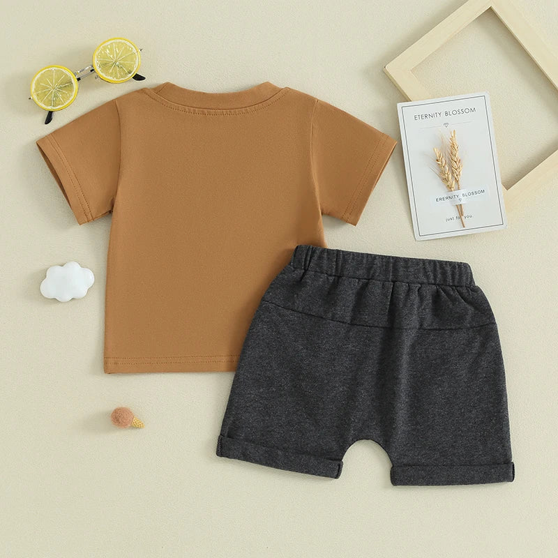 Toddler Baby Boy Girl 2Pcs Family Matching Cousin Crew Short Sleeve Letter Print Top + Elastic Waist Shorts Outfit Set