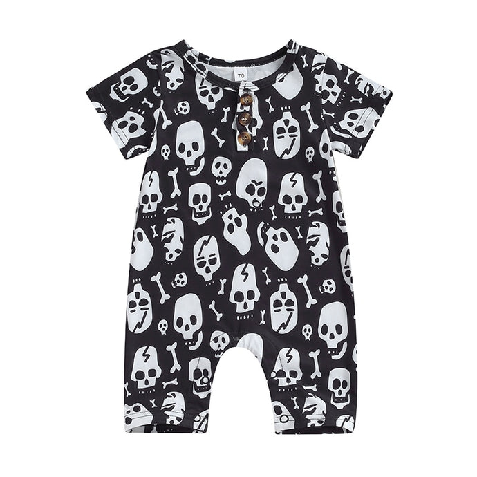 Baby Boys Girls Jumpsuit Halloween Skull Print Short Sleeve Round Neck Footless Romper