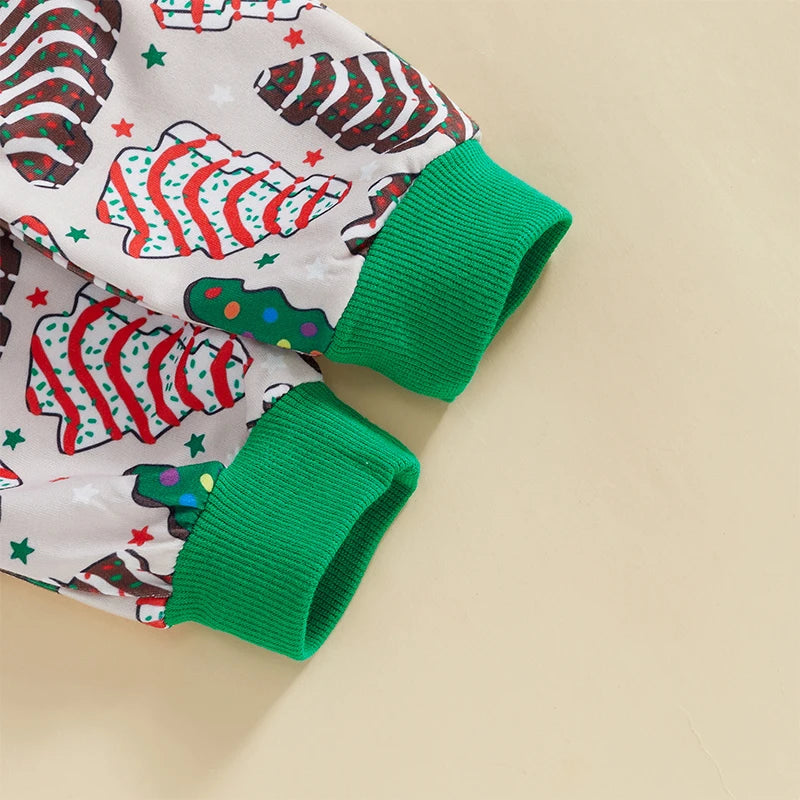 Baby Toddler Boys Girls 2Pcs Outfit Christmas Tree Print Long Sleeve Crewneck Top and Elastic Pants Jogger Set