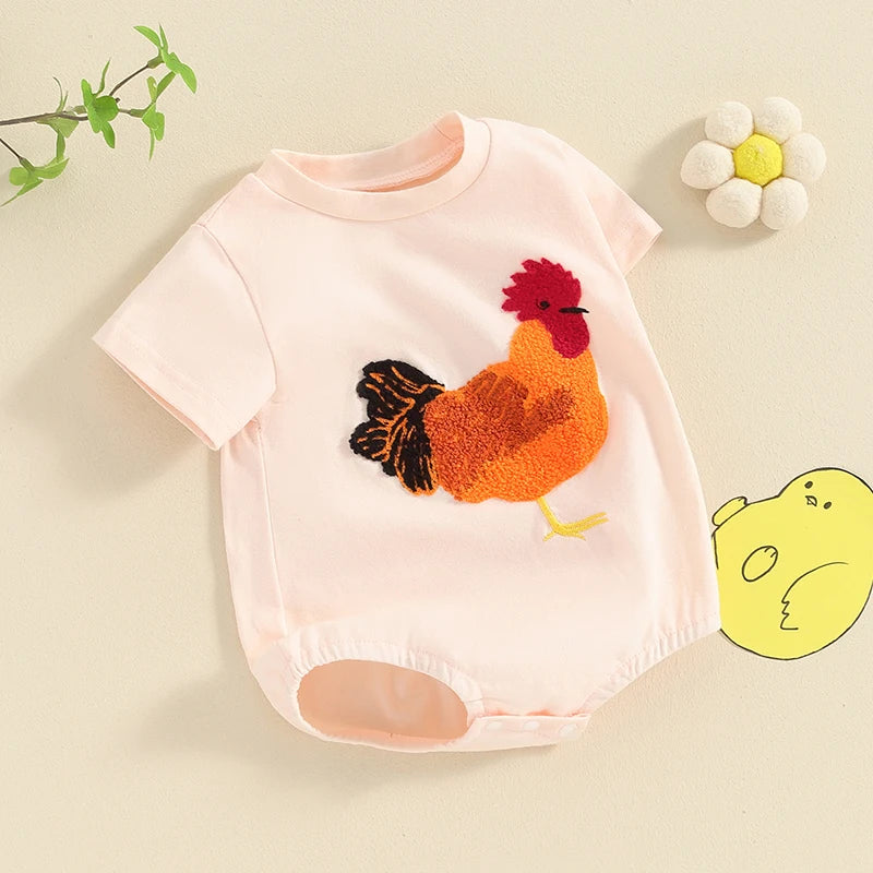 Baby Girls Boys Romper Chicken Rooster Round Neck Short Sleeve Jumpsuit Summer Casual Clothes