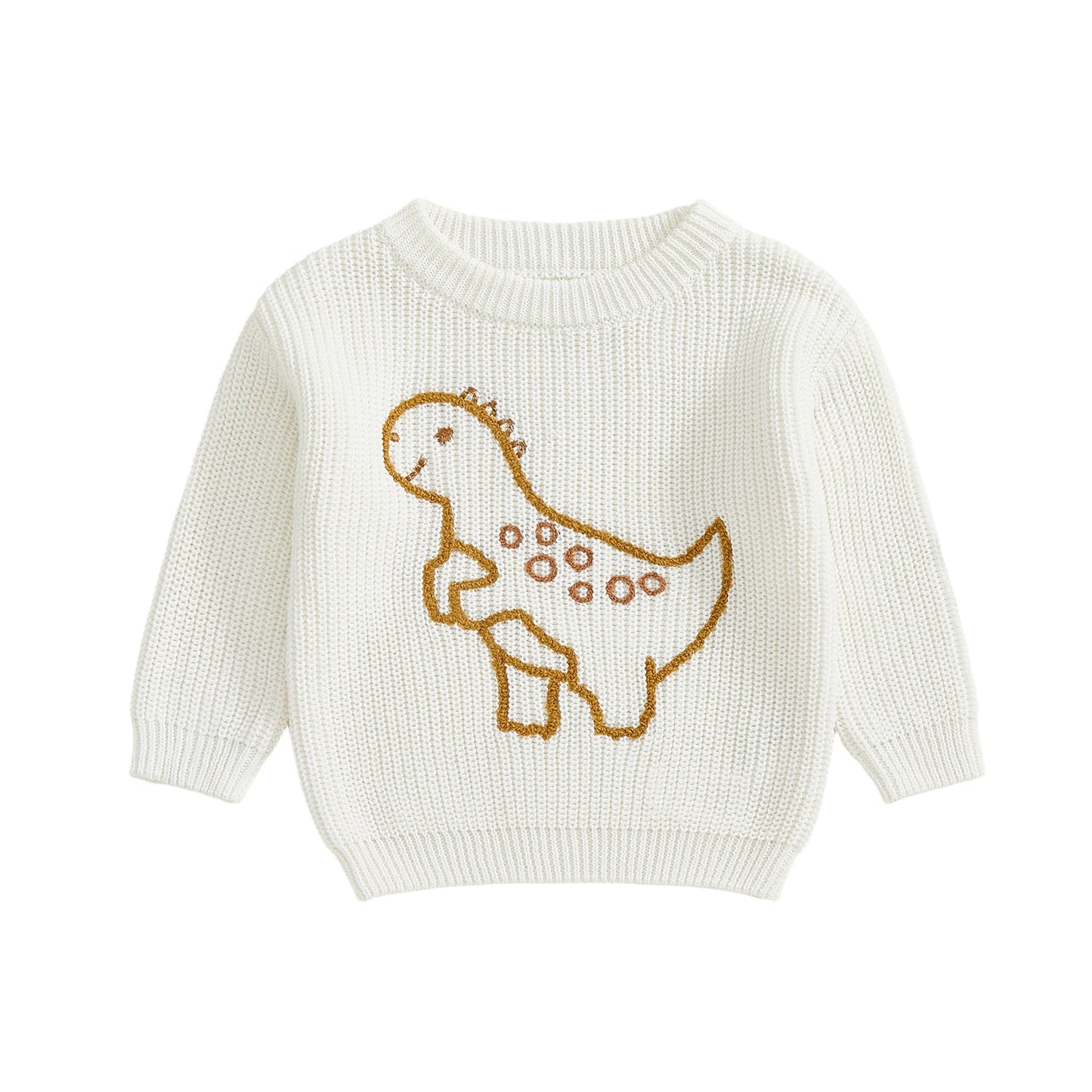 Baby Toddler Boy Sweater Long Sleeve Crew Neck Dinosaur Embroidery Knit Tops Comfortable Pullover