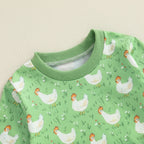Baby Toddler Boys Girls 2Pcs Fall Outfit Long Sleeve Farm Chicken Print Top Jogger Pants Set
