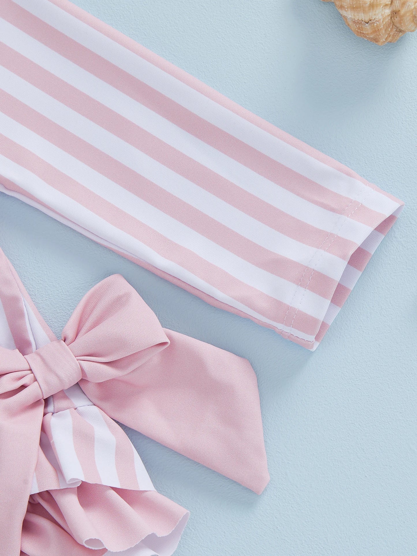 Baby Toddler Girls 3Pcs Swimsuit Ruffles Collar Long Sleeve Striped Print Bow Swimwear with Hat Set
