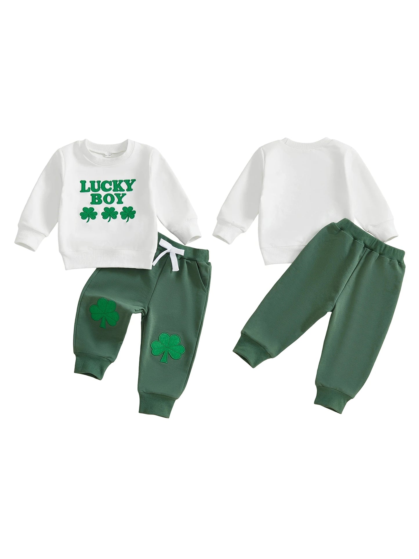 Baby Toddler Boys 2Pcs Lucky Boy Irish Outfit Clover Letter Long Sleeve Top and Joggers Pants 2 Piece Spring Jogger Set St. Patrick's Day