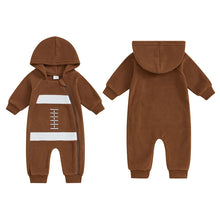 Load image into Gallery viewer, Baby Boys Football Pattern Zipper Romper Fleece Long Sleeve Full Length Zip Up Hooded Jumpsuit Fall
