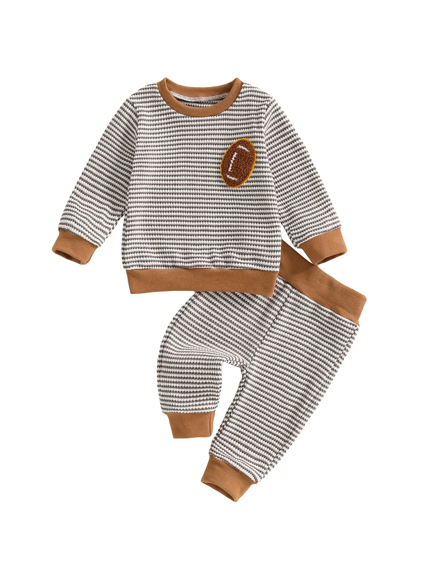 Baby Toddler Boys 2Pcs Autumn Long Sleeve O Neck Football Embroidery Top Striped Pants Jogger Set