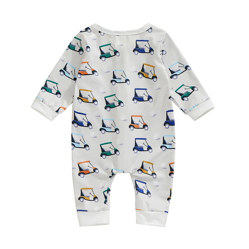 Baby Boys Girls Jumpsuit Long Sleeve Golf Cart Print Zipper Romper