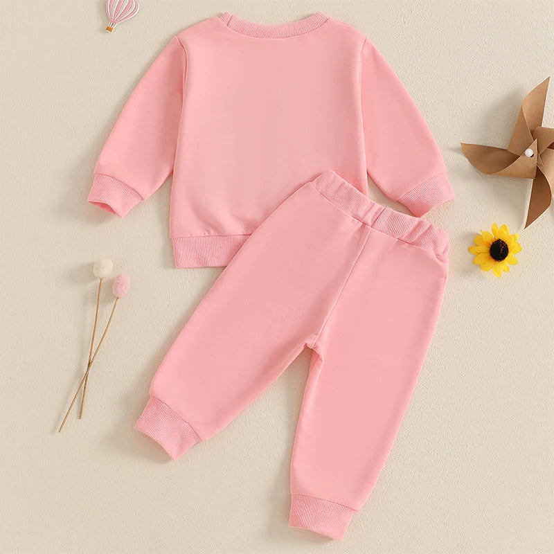 Baby Toddler Kids Girls It's My Birthday Outfit Letter Embroidery Long Sleeve Crew Neck Pullover Top with Solid Long Pants Jogger Set