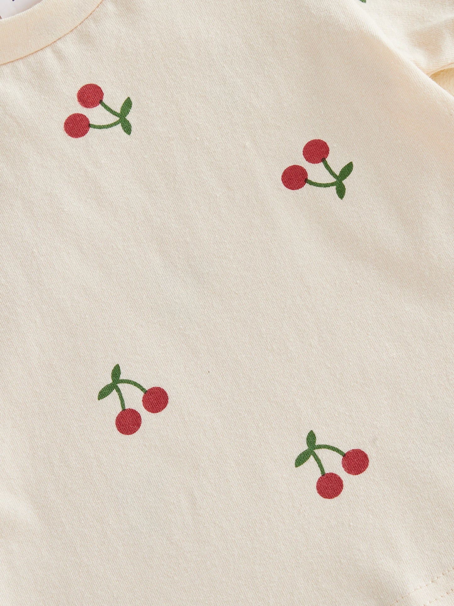 Baby Toddler Girls 2Pcs Summer Outfit Cherry Print Crew Neck Short Sleeve Top Elastic Waist Shorts Clothes Set