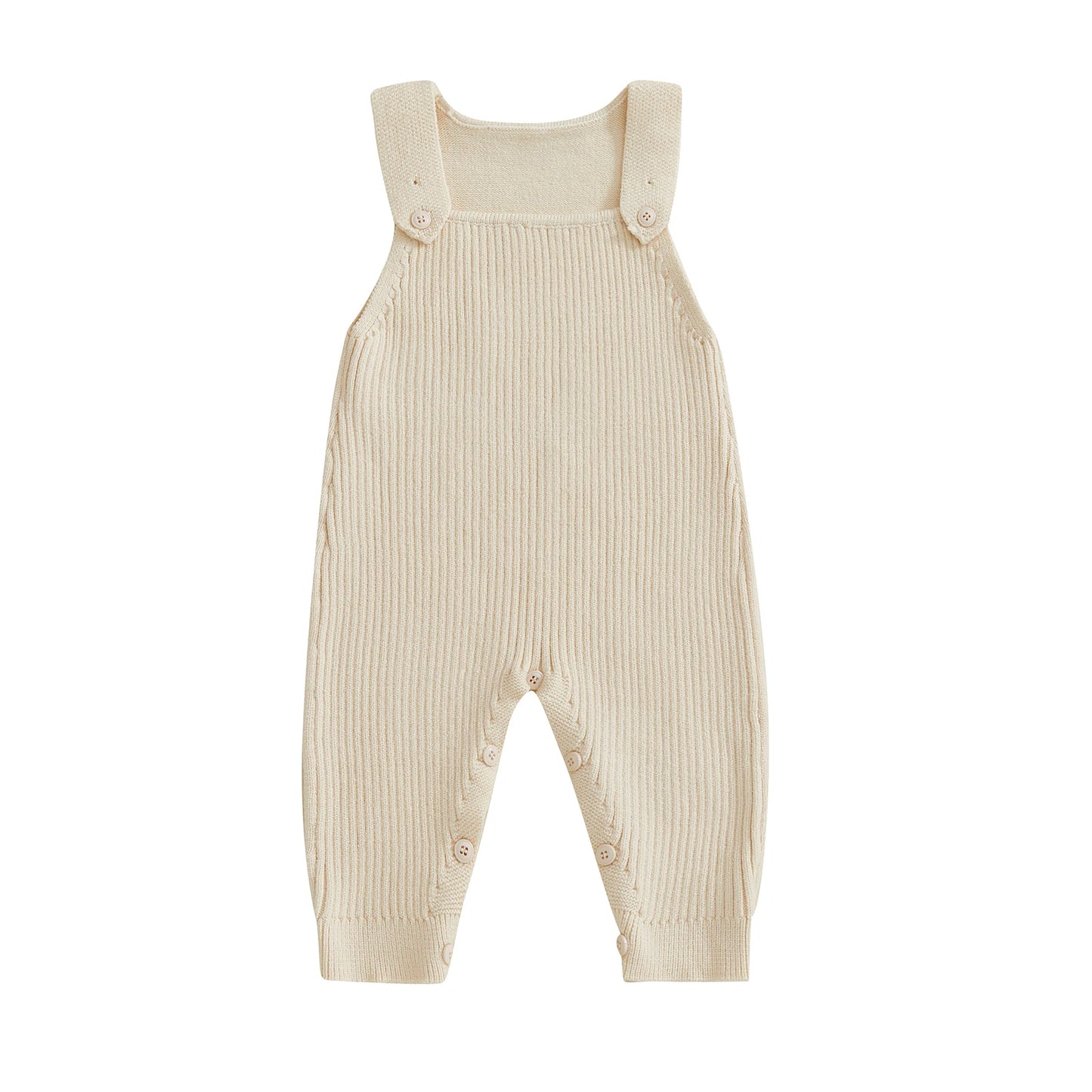Baby Boys Girls Knit Jumpsuit Sleeveless Square Neck Solid Color Rompers Overalls