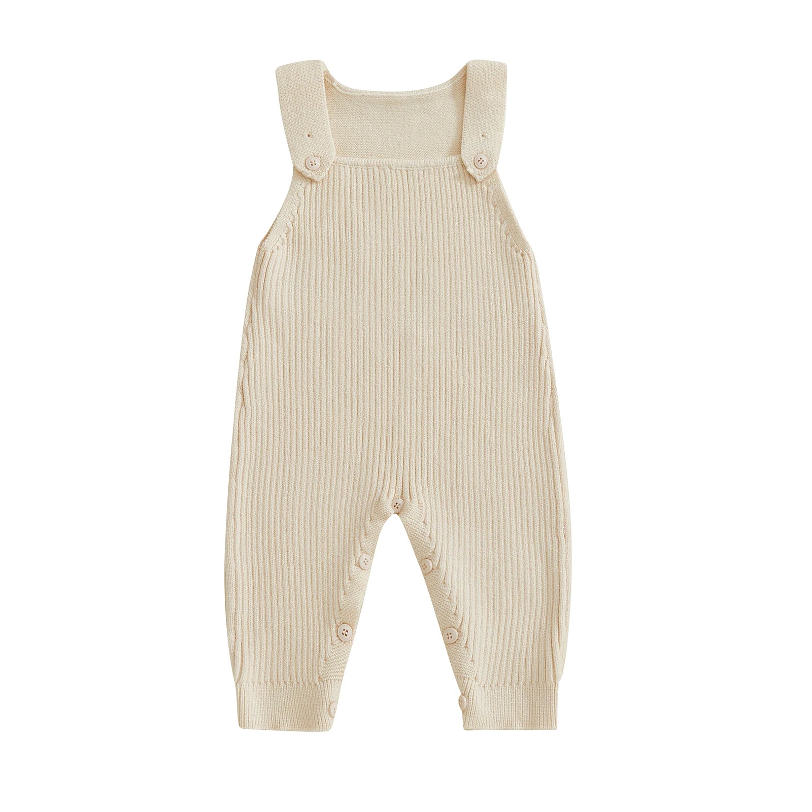 Baby Boys Girls Knit Jumpsuit Sleeveless Square Neck Solid Color Rompers Overalls