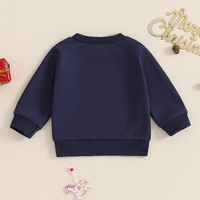 Baby Toddler Kids Boys Girls Holly Jolly Christmas Long Sleeve O Neck Sequins Letter Embroidery Pullover Top