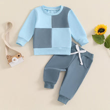 Load image into Gallery viewer, Baby Toddler Boys 2Pcs Fall Outfit Long Sleeve Contrast Color Crewneck Top + Solid Pants Set
