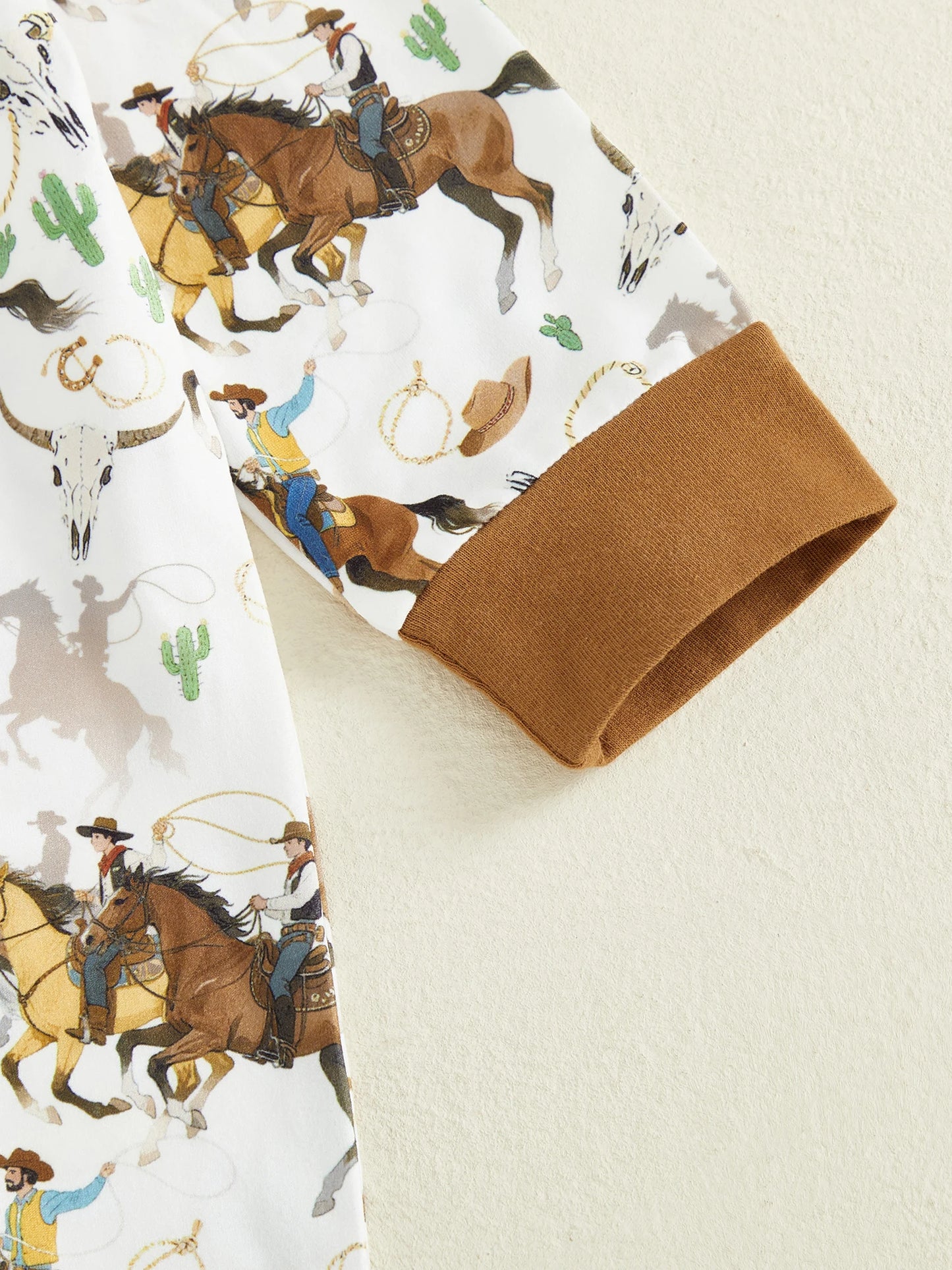 Baby Boy Western Zipper Romper Cactus Horse Print Long Sleeve Zip-up Jumpsuit Casual Infant Clothes
