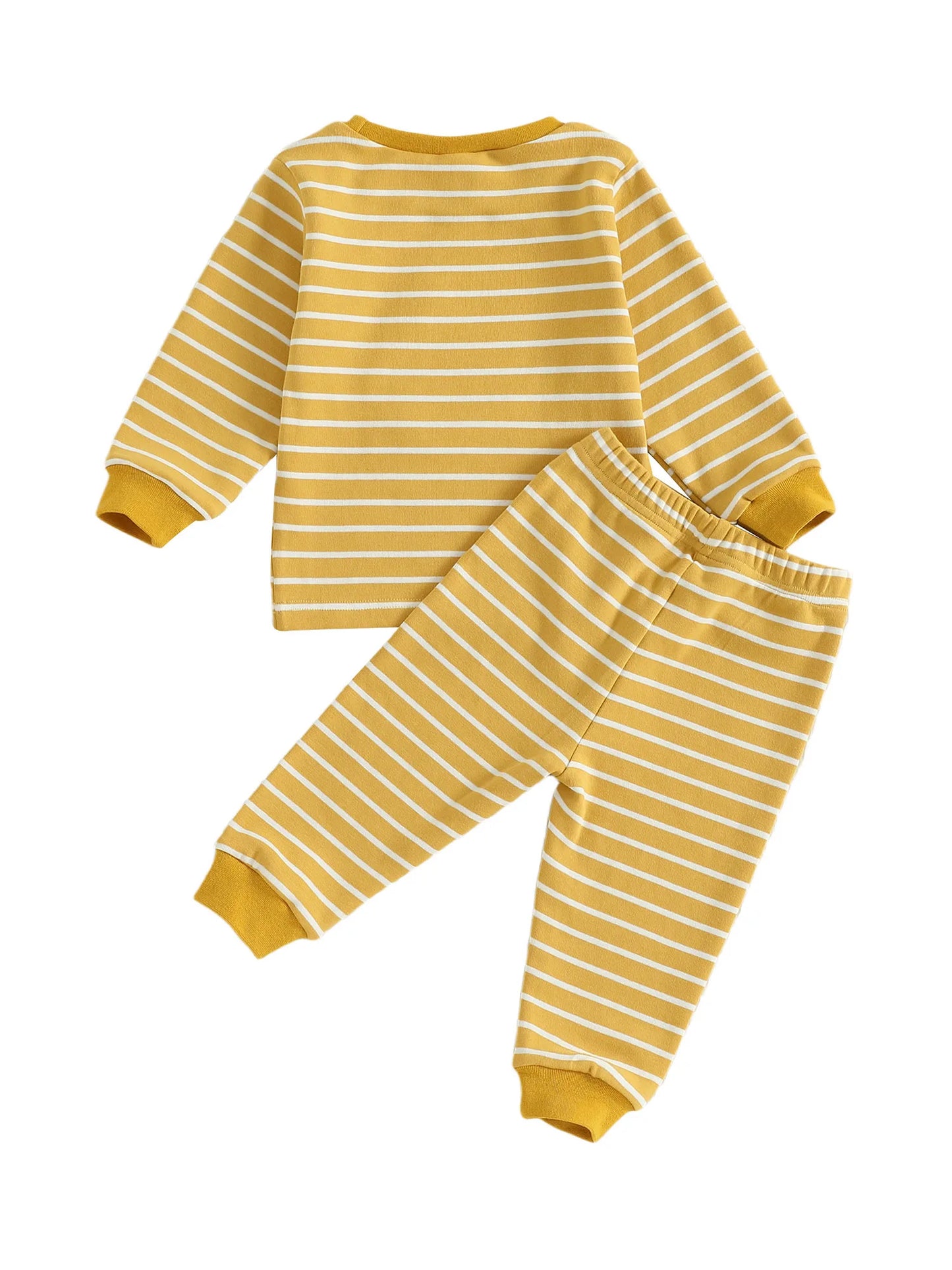 Baby Toddler Girls Boys 2Pcs Halloween Pajamas Set Long Sleeve Embroidery Pumpkin Ghost Top with Striped Pants Sleepwear