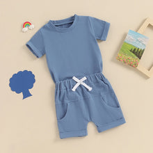 Load image into Gallery viewer, Baby Toddler Boys 2Pcs Summer Outfits Solid Color Rolled Hem Short Sleeve Top Elastic Waist Shorts Clothes Set
