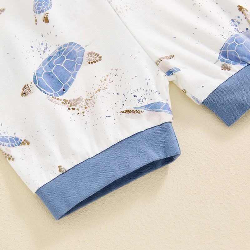 Baby Toddler Boys 2Pcs Summer Outfit Ocean Turtle Print Short Sleeve Top Elastic Waist Shorts Clothes Set