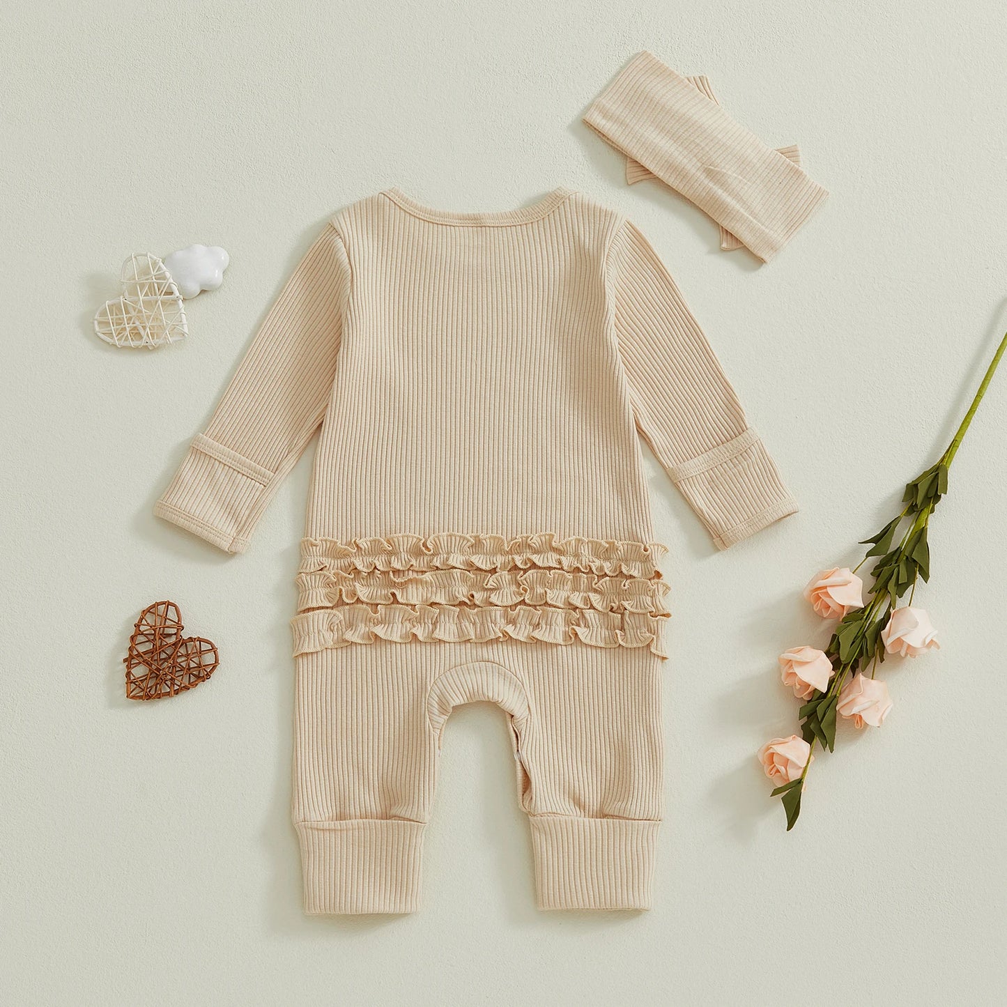 Baby Girl 2Pcs Fall Outfit Golf Goose Bee Print New to the Hive / Club Long Sleeve Ribbed Romper with Bow Headband 2Piece Set