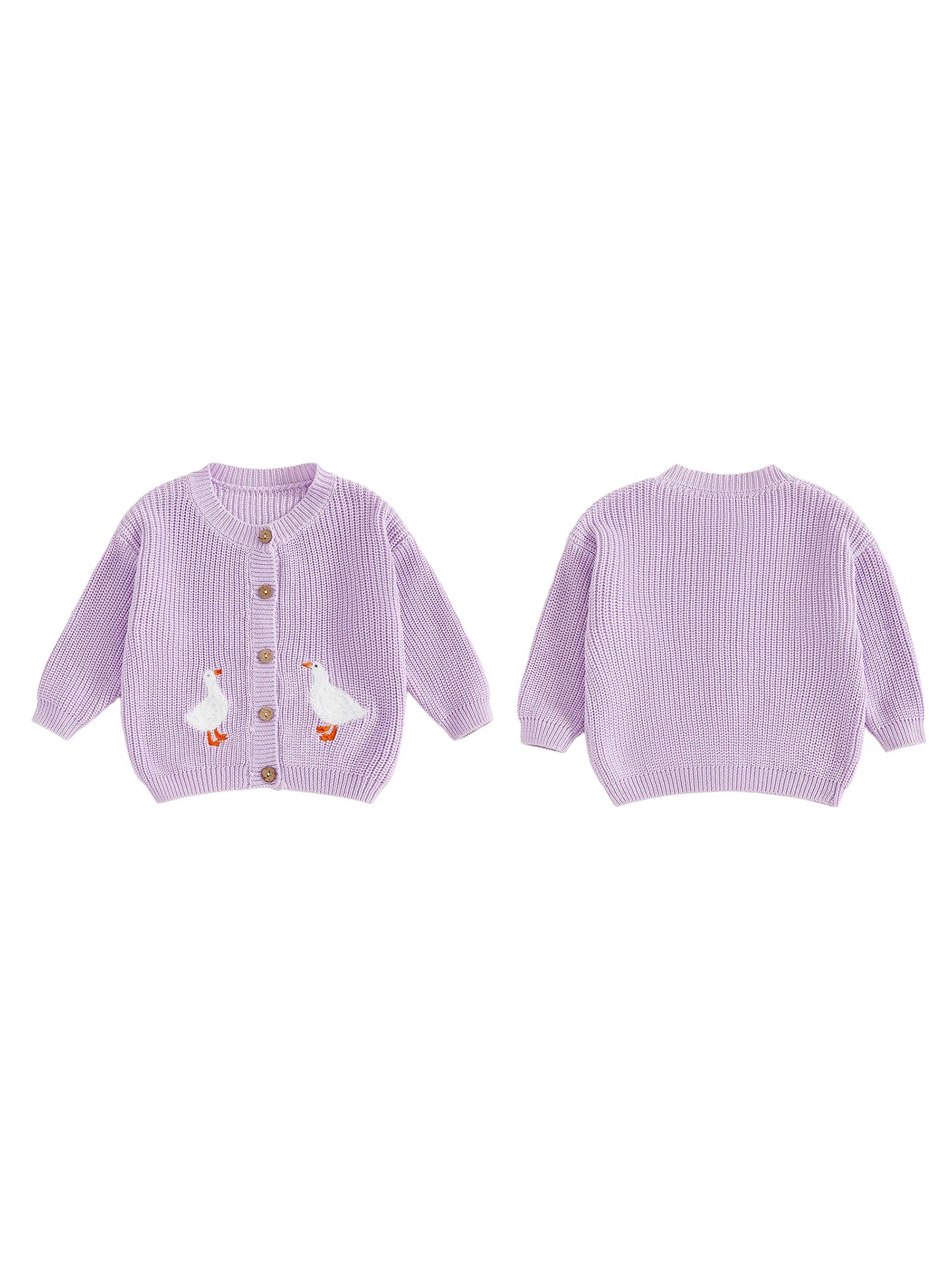 Toddler Kids Girl Knit Sweater Long Sleeve Round Neck Goose Embroidery Button Down Cardigan Tops