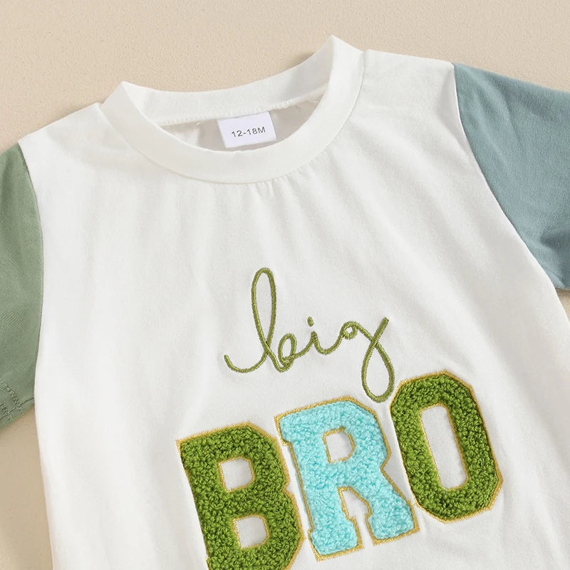 Baby Toddler Kids Boys 2Pcs Little Big Bro Brothers Matching Clothes Set Short Sleeve Embroidery Letters Top with Elastic Waist Shorts Set Summer Outfit