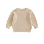 Baby Toddler Boys Girls Knit Sweater Long Sleeve Round Neck Solid Color Pullover Fall Top