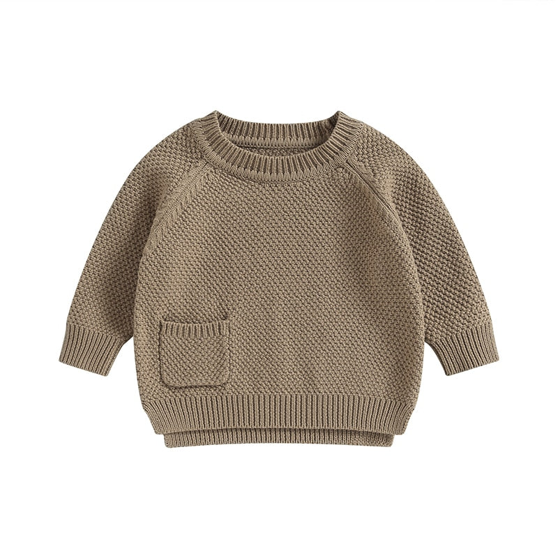 Baby Boy Girl Knitted Sweater Warm Long Sleeve Pullover with Pocket Autumn Knitwear