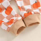 Baby Toddler Boys Girls 2Pcs Halloween Thanksgiving Outfit Checkered Pumpkin Print Long Sleeve Top and Long Pants Set