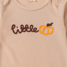 Load image into Gallery viewer, Baby Girls 2Pcs Hello Fall / World / Little Pumpkin Outfit Long Sleeve Crew Neck Embroidery Letters Jumpsuit with Headband Set
