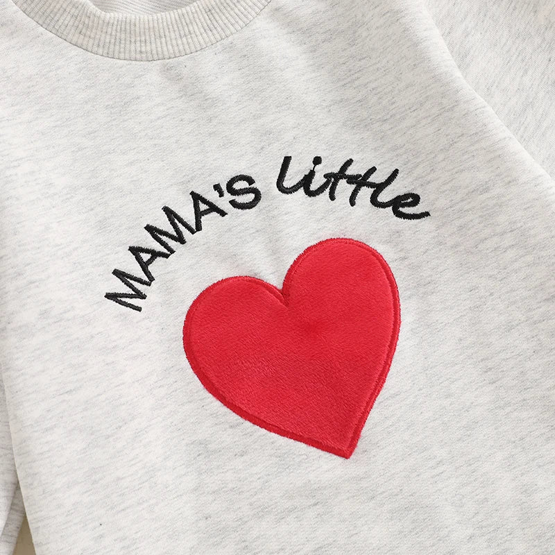 Baby Boys Girls Mama's Little Bubble Romper Long Sleeve Crew Neck Heart Letters Embroidery Bodysuit Valentine’s Day Playsuit