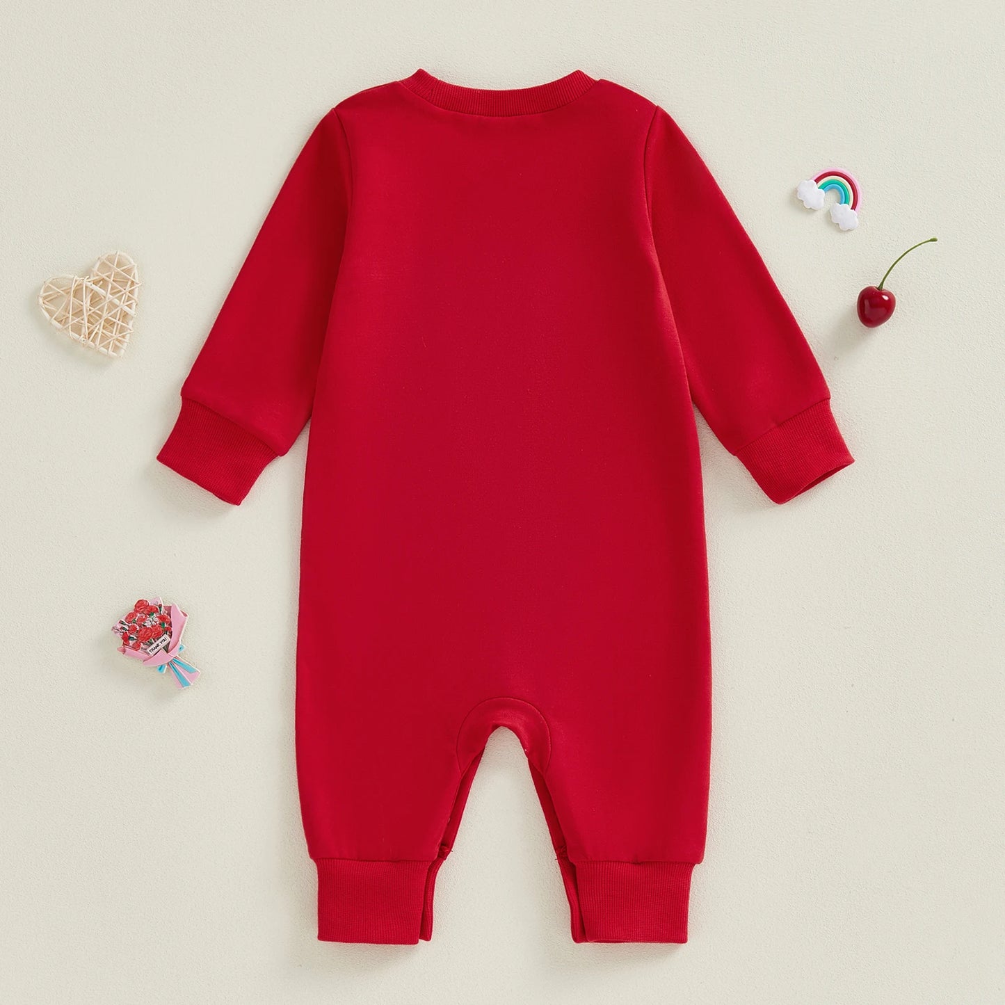 Baby Boy Girl Mama's Sweet Heart Valentine's Day Romper Crew Neck Long Sleeve Letters Heart Print Jumpsuit