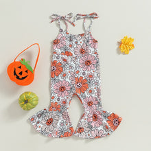 Load image into Gallery viewer, Toddler Baby Kids Girl Halloween Jumpsuit Flower/Pumpkin Printed Tank Tie Bell-Bottoms Romper
