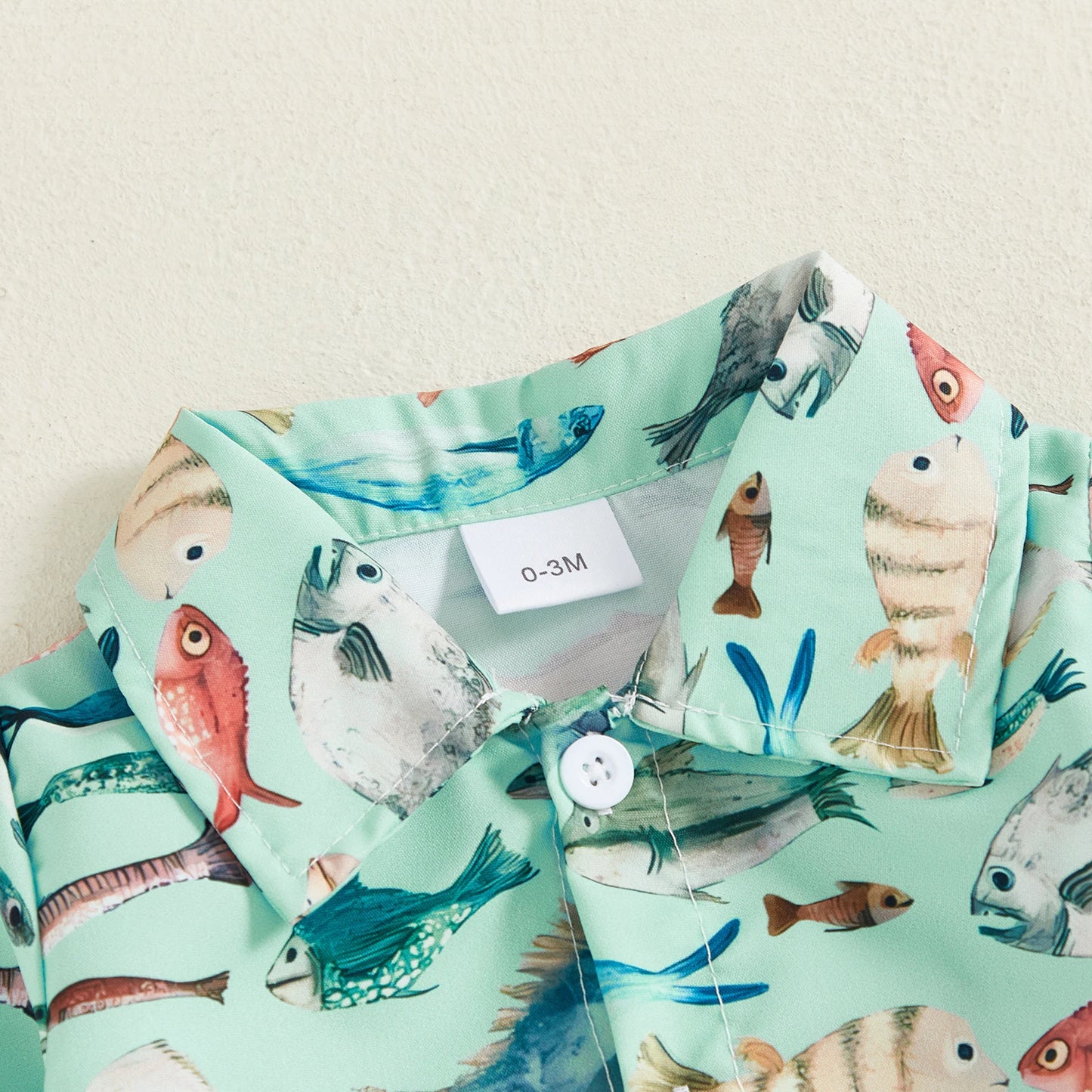 Baby Boys Girls Romper Long Sleeve Lapel Collar Fish Print Bodysuit Fall Playsuit