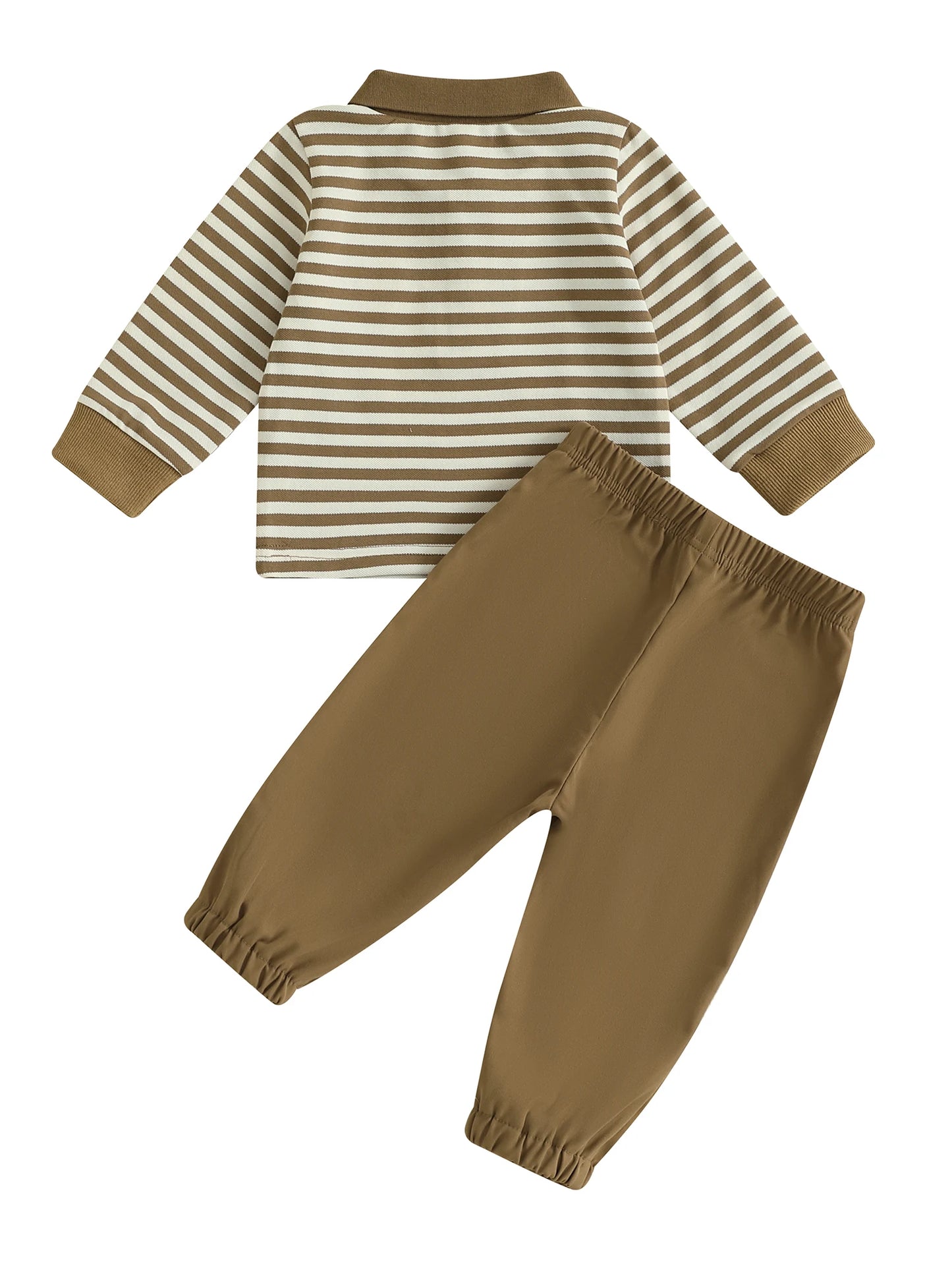 Baby Toddler Boys 2Pcs Fall Long Sleeve Lapel Bear Embroidery Striped Top Pants Sets