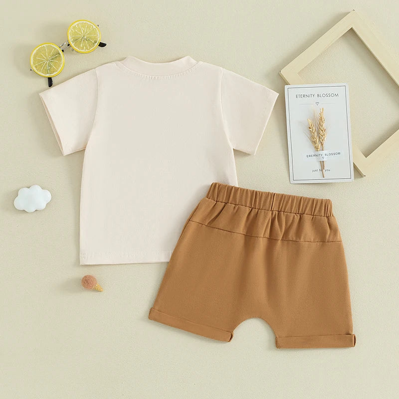 Toddler Baby Boy Girl 2Pcs Family Matching Cousin Crew Short Sleeve Letter Print Top + Elastic Waist Shorts Outfit Set