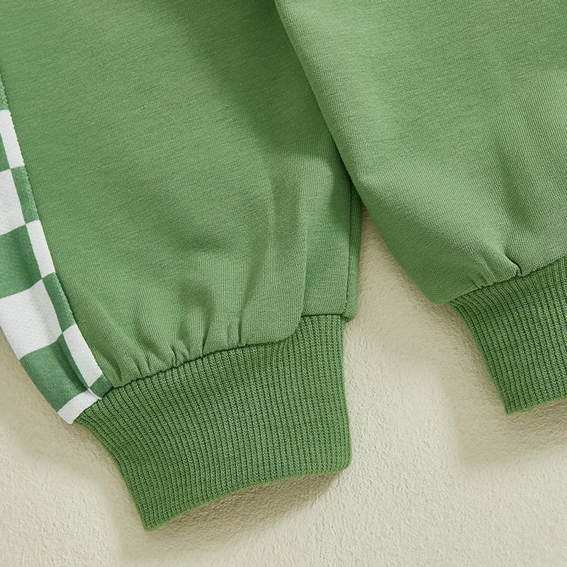 Baby Toddler Boys 2Pcs Lucky St. Patrick's Day Outfit Letter Checkered Long Sleeve Crewneck Top and Pants Jogger Set