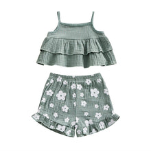 Load image into Gallery viewer, Baby Kids Girls 2Pcs Ruffle Layer Camisole Flower Print Shorts Summer Outfit
